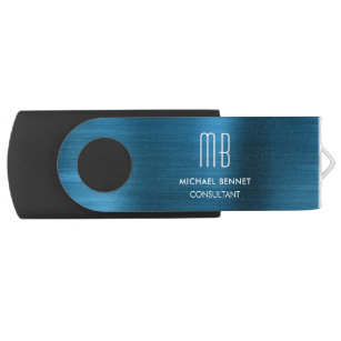 Blue Brushed Metallic Monogram Consultant USB Stick