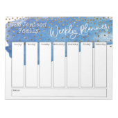 Blue Brushstroke Gold Confetti Weekly Planner Notizblock (Vorderseite)