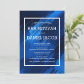 Blue Brushstrokes Custom Foto BAR BAT MITZVAH Einladung (Stehend Vorderseite)