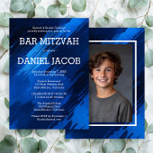 Blue Brushstrokes Custom Foto BAR BAT MITZVAH Einladung