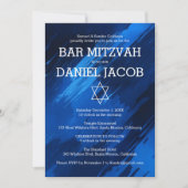 Blue Brushstrokes Star Custom BAR BAT MITZVAH Einladung (Vorderseite)