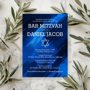 Blue Brushstrokes Star Custom BAR BAT MITZVAH Einladung