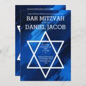 Blue Brushstrokes Star QR Custom BAR BAT MITZVAH Einladung (Vorne/Hinten)