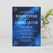 Blue Brushstrokes Stars Custom BAR BAT MITZVAH Einladung (Stehend Vorderseite)