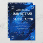 Blue Brushstrokes Stars Custom BAR BAT MITZVAH Einladung (Vorne/Hinten)