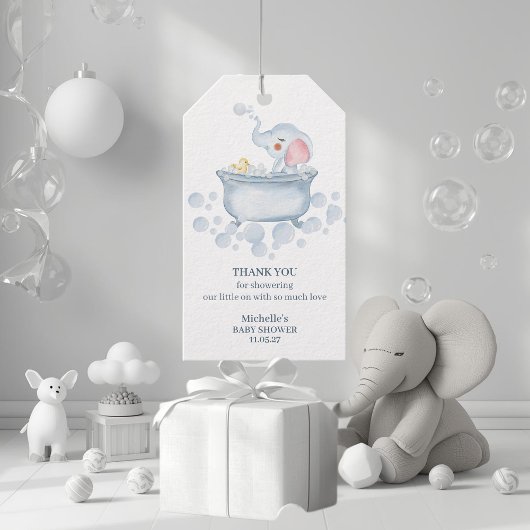 Blue Bubble Bath Animal Baby Shower Geschenkanhänger