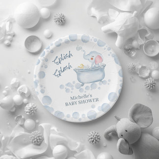 Blue Bubble Bath Animal Baby Shower Pappteller