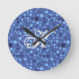 Blue Bubble Dots Monogram Wall Clock Runde Wanduhr