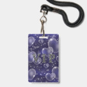Blue Bubble Hearts Geburtstagsparty VIP Pass Abzei Ausweis (Rückseite mit Lanyard)