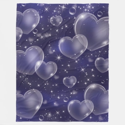 Blue Bubble Hearts Niedlich Girly 90er Jahre Style Fleecedecke (Vorderseite)