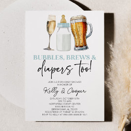 Blue Bubbles Brews und Diapers auch! Babyparty Einladung