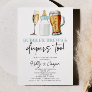 Blue Bubbles Brews und Diapers auch! Babyparty Einladung