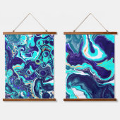 Blue Bubbles Digital Fluid Art Hangband Wandteppich Mit Holzrahmen (Doppelt)