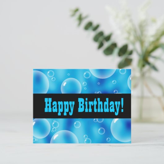 Blue Bubbles Happy Birthday Postkarte (Stehend Vorderseite)