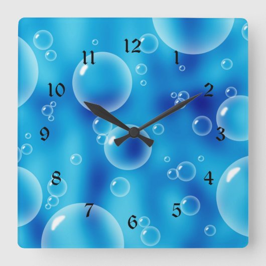 Blue Bubbles Quadratische Wanduhr (Vorderseite)
