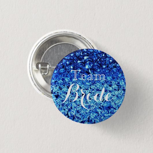 Blue Bubbles White Wedding Team Bride Button (Vorne & Hinten)