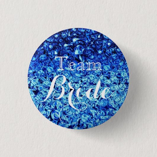 Blue Bubbles White Wedding Team Bride Button (Vorderseite)