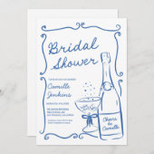 Blue Bubbly Brautparty Champagner Brunch Einladung (Vorne/Hinten)