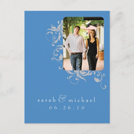 Blue Bucket Foto Save the Date 04 Ankündigungspostkarte (Vorderseite)