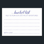 Blue Bucket List Ideen für Hochzeitsratgeber Karte<br><div class="desc">Diese zauberhaften Eimerkarten sind eine perfekte Alternative zu einem traditionellen Gästebuch. Sie werden alle Gäste über die besten Ideen für die Neuvermählten sprechen. Diese Karten enthalten die navy blauen Wörter "Eimerliste Hilfe uns ein Leben lang Abenteuer zu planen" und enthalten Platz für ihren Namen. Teil der Sammlung Alejandra.</div>