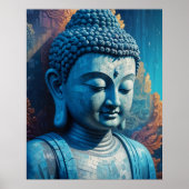 Blue Buddha Abstrakt Pixel Art Poster (Vorne)