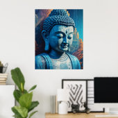 Blue Buddha Abstrakt Pixel Art Poster (Heimbüro)