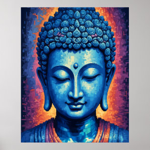 Blue Buddha Modernes Abstrakt Pixel Art Poster
