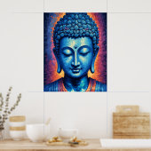 Blue Buddha Modernes Abstrakt Pixel Art Poster (Küche)