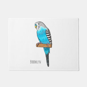 Blue budgerigar bird cartoon illustration  fußmatte