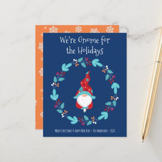 Blue Budget Gnome for Holidays Elf Wreath Card (Vorderseite/Rückseite Beispiel)