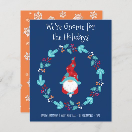 Blue Budget Gnome for Holidays Elf Wreath Card (Vorne/Hinten)