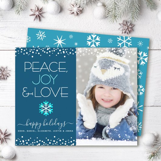 Blue Budget Holiday Peace Joy Liebe Foto Bold Card