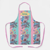 Blue Budgie Bird Rose Floral Pink Aqua Budgerigar Schürze (Vorderseite)