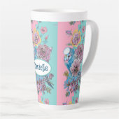 Blue Budgie Bird Rose Floral Pink Aqua Girls Name Milchtasse (Rechte Ecke)