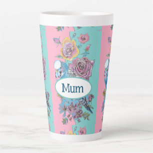Blue Budgie Bird Rose Floral Pink Aqua Mütter Tag Milchtasse