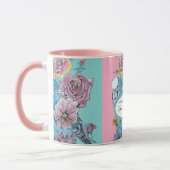 Blue Budgie Bird Rose Floral Pink Aqua Tasse (Links)
