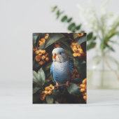 Blue Budgie Budgerigar Gelbe Blumen Postkarte (Stehend Vorderseite)