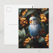 Blue Budgie Budgerigar Gelbe Blumen Postkarte (Vorne/Hinten)