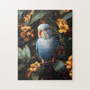 Blue Budgie Budgerigar Gelbe Blumen Puzzle