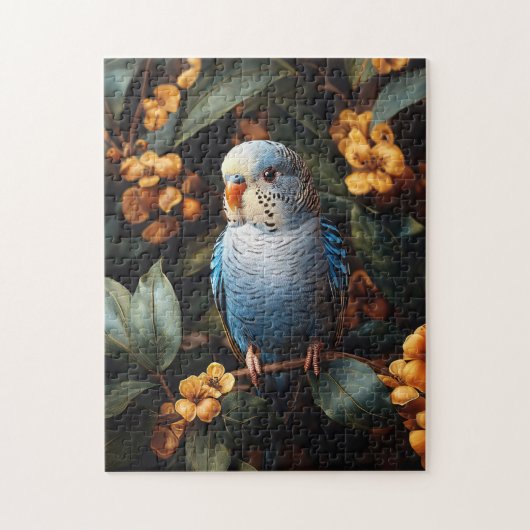 Blue Budgie Budgerigar Gelbe Blumen Puzzle (Vertikal)