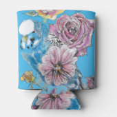 Blue Budgie Budgerigar Rose Wasserfarbene Kunst Dosenkühler (Rückseite)
