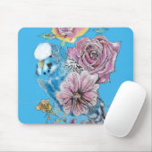 Blue Budgie Budgerigar Rose Wasserfarbene Kunst Mousepad (Mit Mouse)