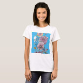 Blue Budgie Budgerigar Rose Wasserfarbene Kunst T-Shirt (Vorne ganz)