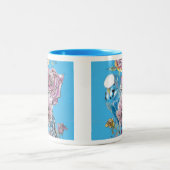 Blue Budgie Budgerigar Rose Wasserfarbene Kunst Zweifarbige Tasse (Mittel)