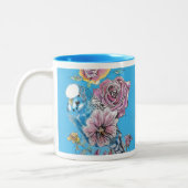 Blue Budgie Budgerigar Rose Wasserfarbene Kunst Zweifarbige Tasse (Links)