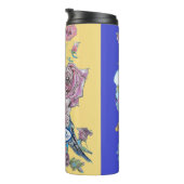 Blue Budgie Budgerigar Rose Wasserfarbenflorale Ma Thermosbecher (Nach rechts gedreht)