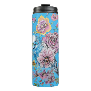 Blue Budgie Budgerigi Rose Wasserfarbene Kunst, Di Thermosbecher