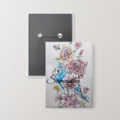 Blue Budgie Budgie Rose Blume Blumenstrauß Button (Vorderseite/Rückseite)