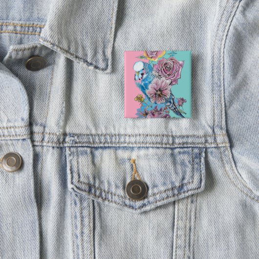 Blue Budgie Budgie Rose Blume Blumenstrauß Button (Beispiel)