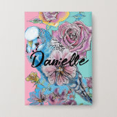 Blue Budgie Budgie Rose Blume Blumenstrauß Button (Vorderseite)